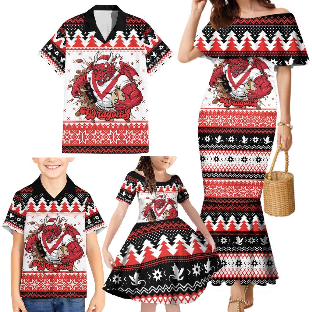 Illawarra Dragons Fire Personalised Family Matching Mermaid Dress and Hawaiian Shirt Christmas Rugby League Spirit - Aussie Hoodie
