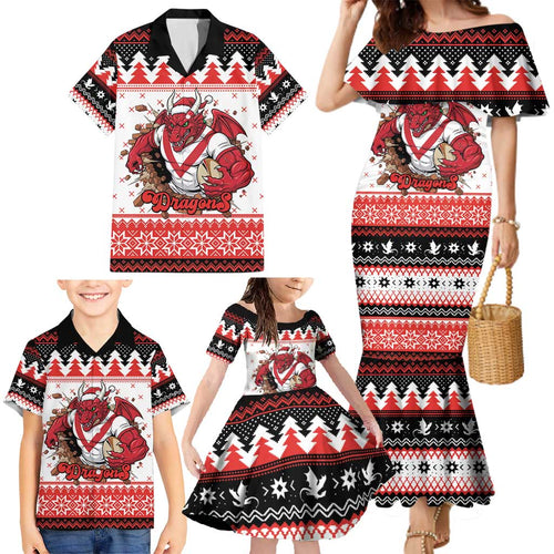 Illawarra Dragons Fire Personalised Family Matching Mermaid Dress and Hawaiian Shirt Christmas Rugby League Spirit - Aussie Hoodie