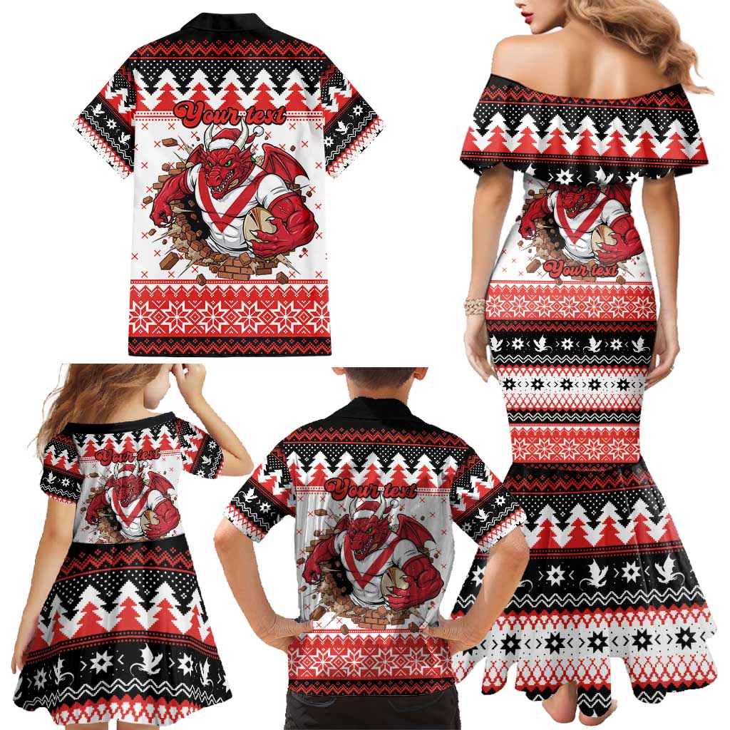 Illawarra Dragons Fire Personalised Family Matching Mermaid Dress and Hawaiian Shirt Christmas Rugby League Spirit - Aussie Hoodie