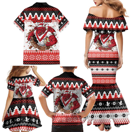 Illawarra Dragons Fire Personalised Family Matching Mermaid Dress and Hawaiian Shirt Christmas Rugby League Spirit - Aussie Hoodie