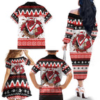 Illawarra Dragons Fire Personalised Family Matching Off The Shoulder Long Sleeve Dress and Hawaiian Shirt Christmas Rugby League Spirit - Aussie Hoodie