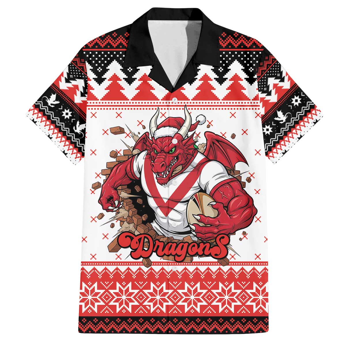 Illawarra Dragons Fire Personalised Family Matching Off The Shoulder Long Sleeve Dress and Hawaiian Shirt Christmas Rugby League Spirit - Aussie Hoodie