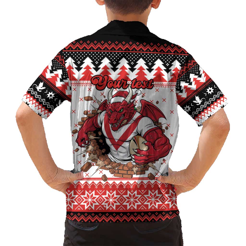 Illawarra Dragons Fire Personalised Family Matching Off Shoulder Maxi Dress and Hawaiian Shirt Christmas Rugby League Spirit - Aussie Hoodie