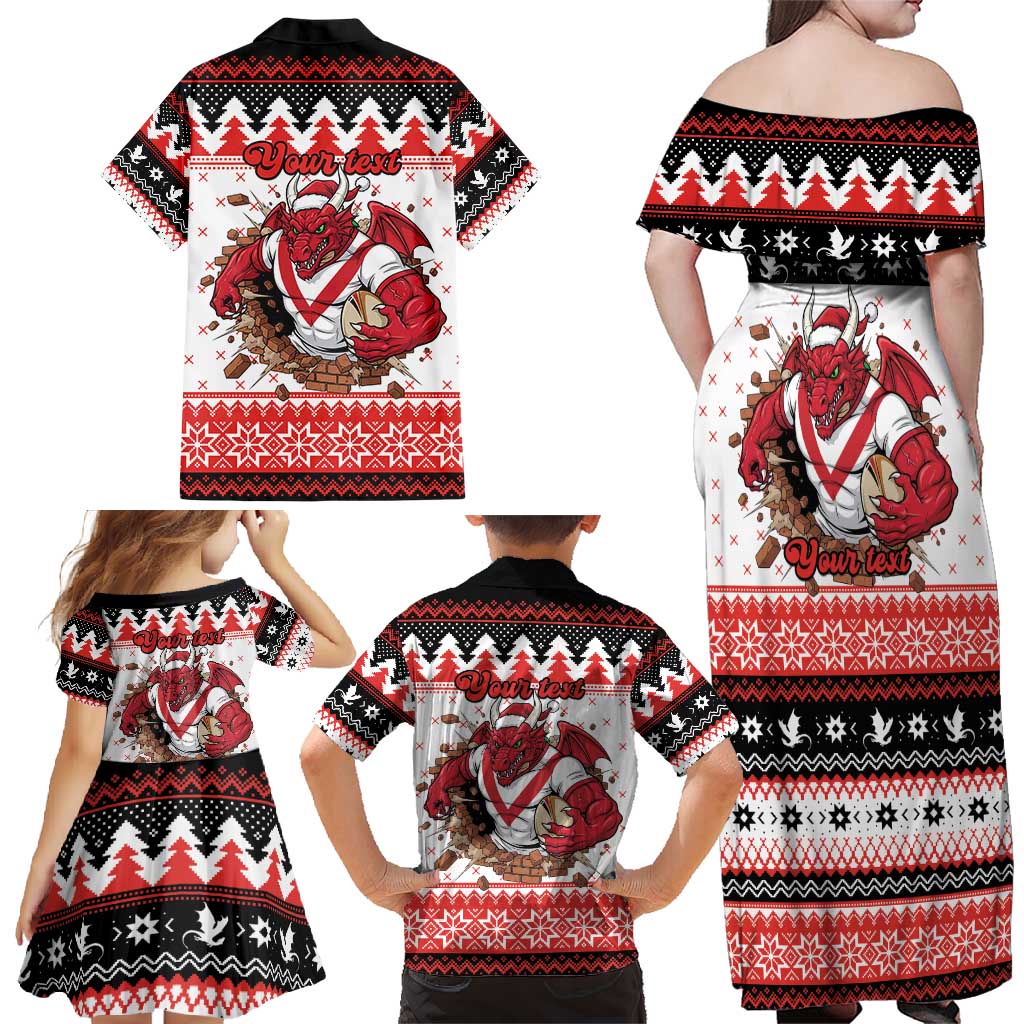 Illawarra Dragons Fire Personalised Family Matching Off Shoulder Maxi Dress and Hawaiian Shirt Christmas Rugby League Spirit - Aussie Hoodie