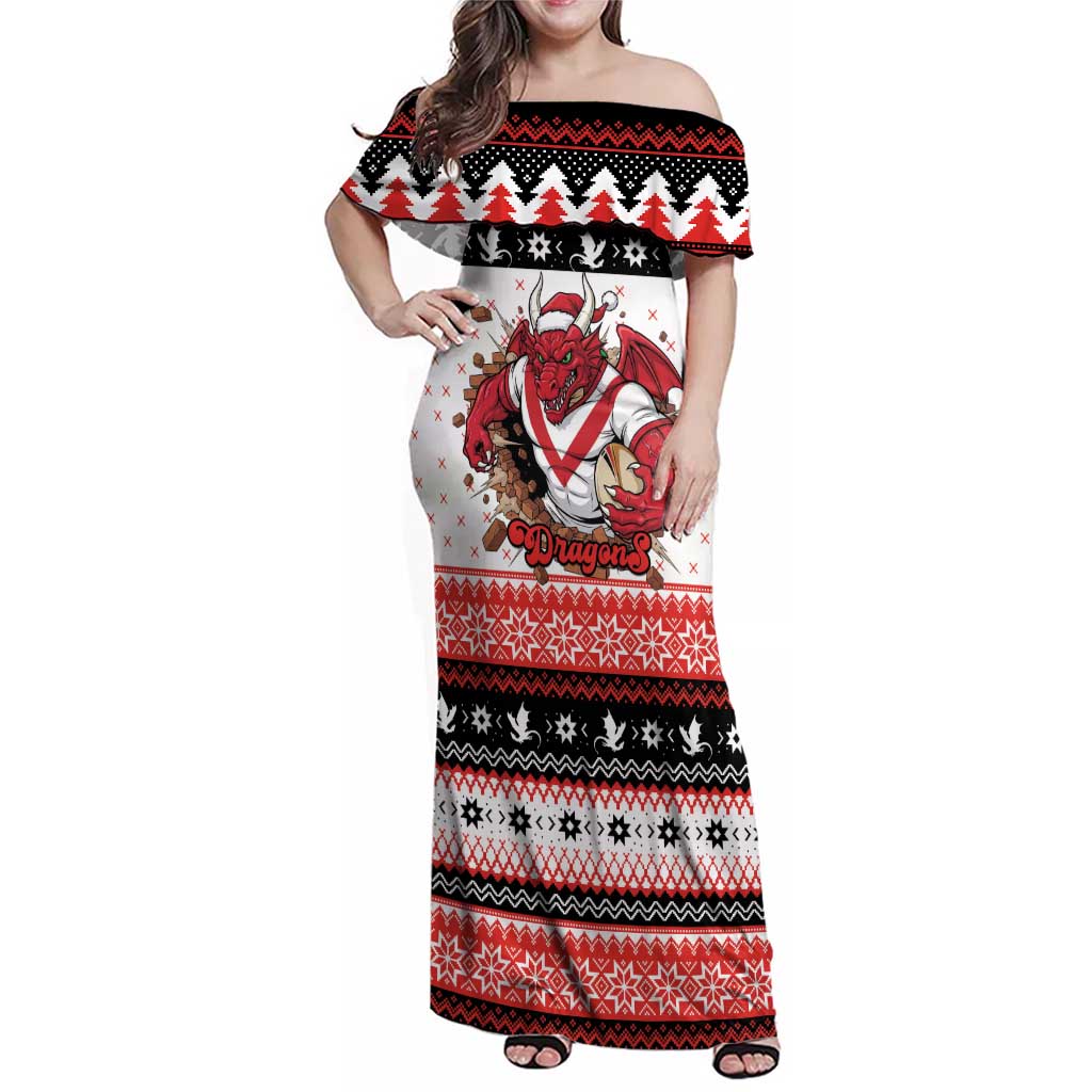 Illawarra Dragons Fire Personalised Family Matching Off Shoulder Maxi Dress and Hawaiian Shirt Christmas Rugby League Spirit - Aussie Hoodie