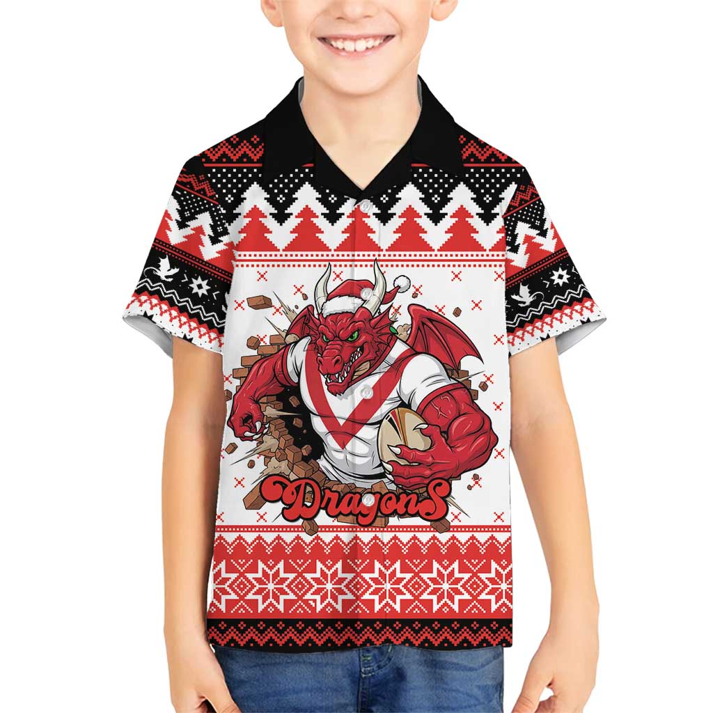 Illawarra Dragons Fire Personalised Family Matching Off Shoulder Maxi Dress and Hawaiian Shirt Christmas Rugby League Spirit - Aussie Hoodie