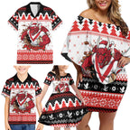 Illawarra Dragons Fire Personalised Family Matching Off Shoulder Short Dress and Hawaiian Shirt Christmas Rugby League Spirit - Aussie Hoodie