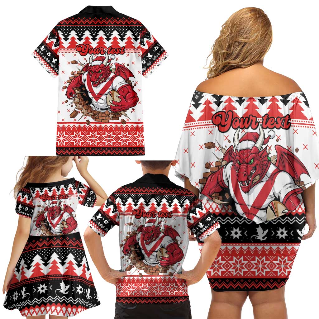 Illawarra Dragons Fire Personalised Family Matching Off Shoulder Short Dress and Hawaiian Shirt Christmas Rugby League Spirit - Aussie Hoodie