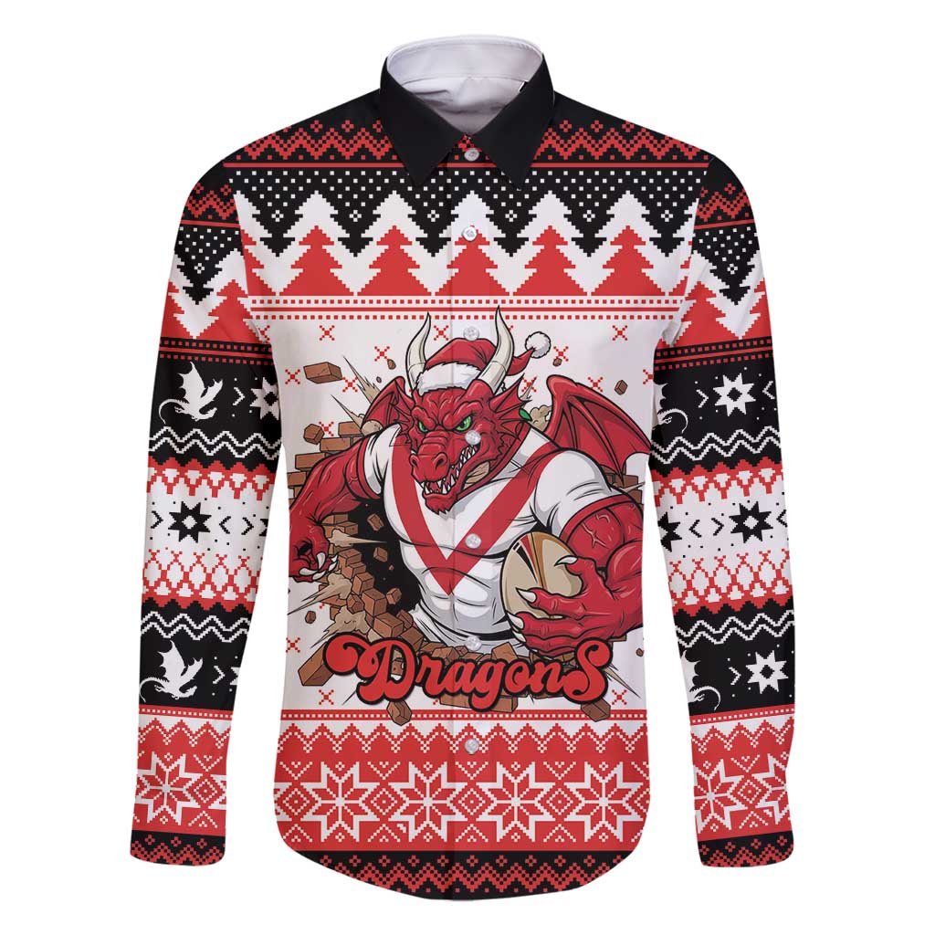 Illawarra Dragons Fire Personalised Family Matching Off Shoulder Short Dress and Hawaiian Shirt Christmas Rugby League Spirit - Aussie Hoodie