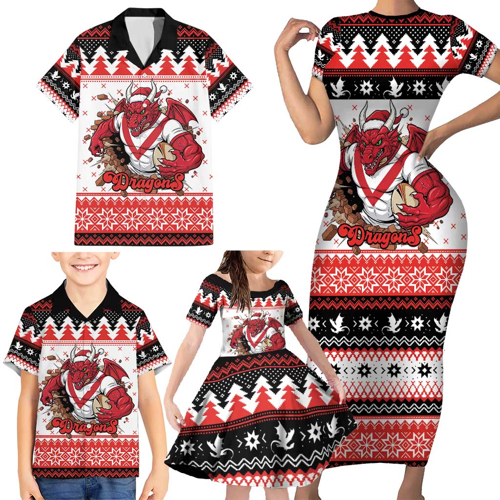 Illawarra Dragons Fire Personalised Family Matching Short Sleeve Bodycon Dress and Hawaiian Shirt Christmas Rugby League Spirit - Aussie Hoodie