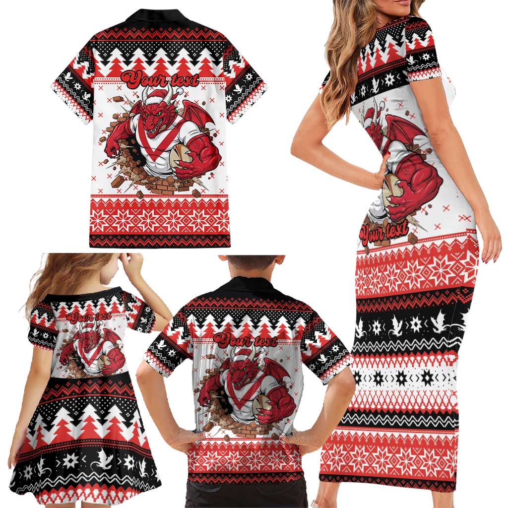 Illawarra Dragons Fire Personalised Family Matching Short Sleeve Bodycon Dress and Hawaiian Shirt Christmas Rugby League Spirit - Aussie Hoodie