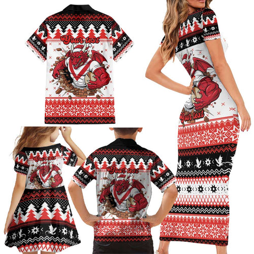 Illawarra Dragons Fire Personalised Family Matching Short Sleeve Bodycon Dress and Hawaiian Shirt Christmas Rugby League Spirit - Aussie Hoodie