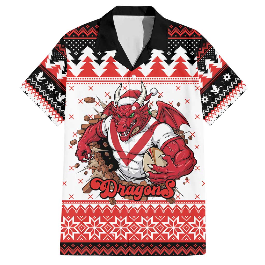 Illawarra Dragons Fire Personalised Family Matching Short Sleeve Bodycon Dress and Hawaiian Shirt Christmas Rugby League Spirit - Aussie Hoodie