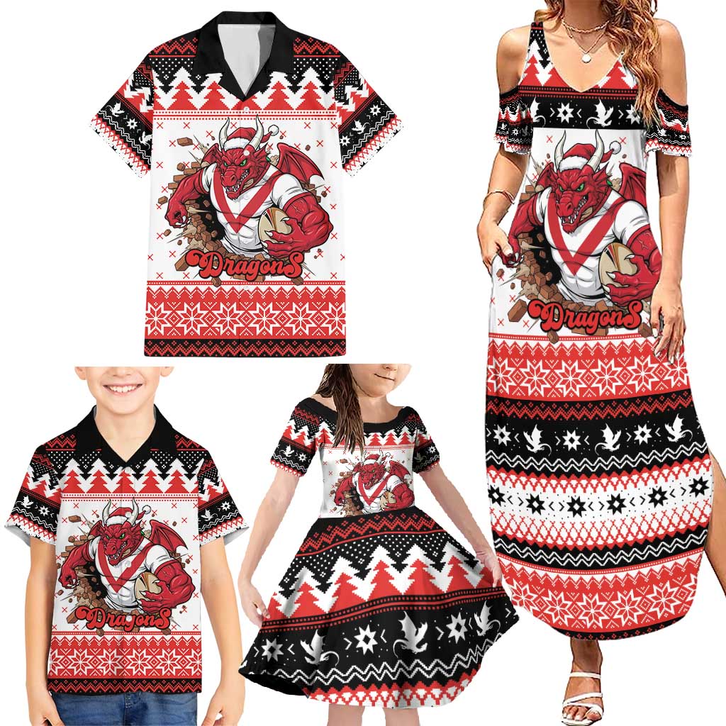 Illawarra Dragons Fire Personalised Family Matching Summer Maxi Dress and Hawaiian Shirt Christmas Rugby League Spirit - Aussie Hoodie