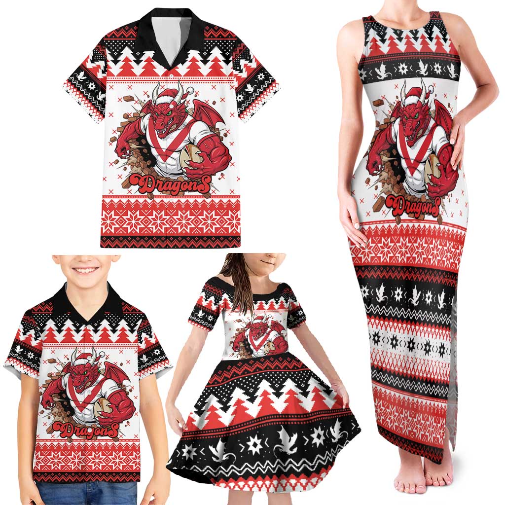 Illawarra Dragons Fire Personalised Family Matching Tank Maxi Dress and Hawaiian Shirt Christmas Rugby League Spirit - Aussie Hoodie