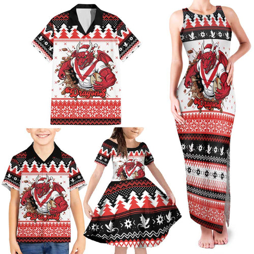 Illawarra Dragons Fire Personalised Family Matching Tank Maxi Dress and Hawaiian Shirt Christmas Rugby League Spirit - Aussie Hoodie