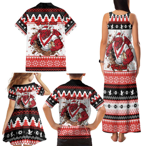 Illawarra Dragons Fire Personalised Family Matching Tank Maxi Dress and Hawaiian Shirt Christmas Rugby League Spirit - Aussie Hoodie