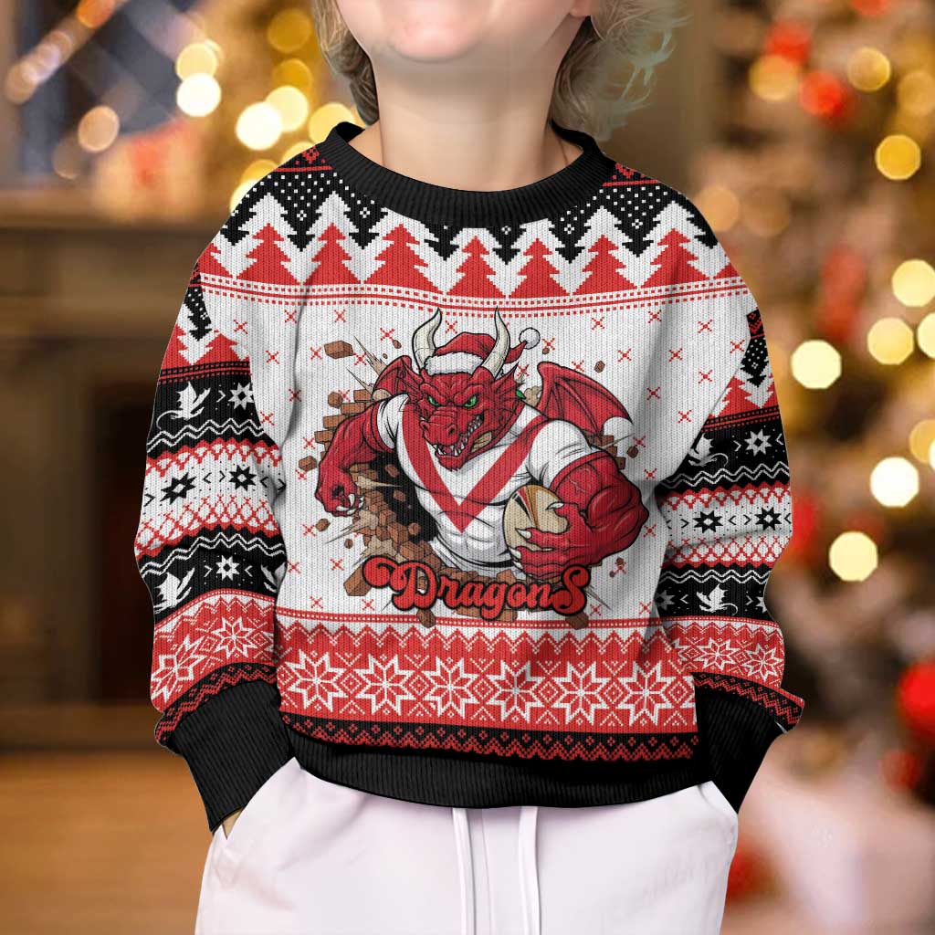 Illawarra Dragons Fire Personalised Kid Ugly Christmas Sweater Christmas Rugby League Spirit - Aussie Hoodie