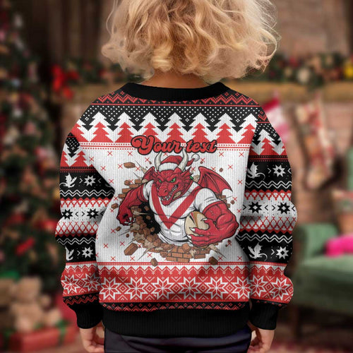 Illawarra Dragons Fire Personalised Kid Ugly Christmas Sweater Christmas Rugby League Spirit - Aussie Hoodie