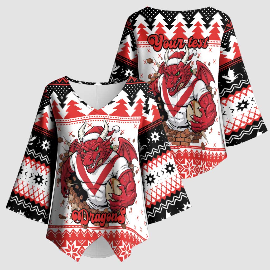 Illawarra Dragons Fire Personalised Kimono Sleeve Blouse Christmas Rugby League Spirit - Aussie Hoodie