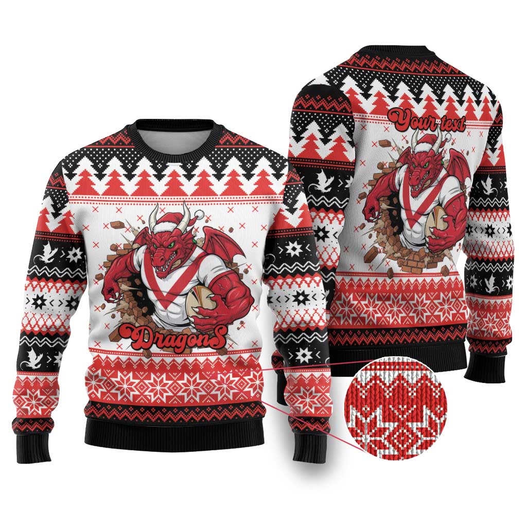 Illawarra Dragons Fire Personalised Ugly Christmas Sweater Christmas Rugby League Spirit - Aussie Hoodie