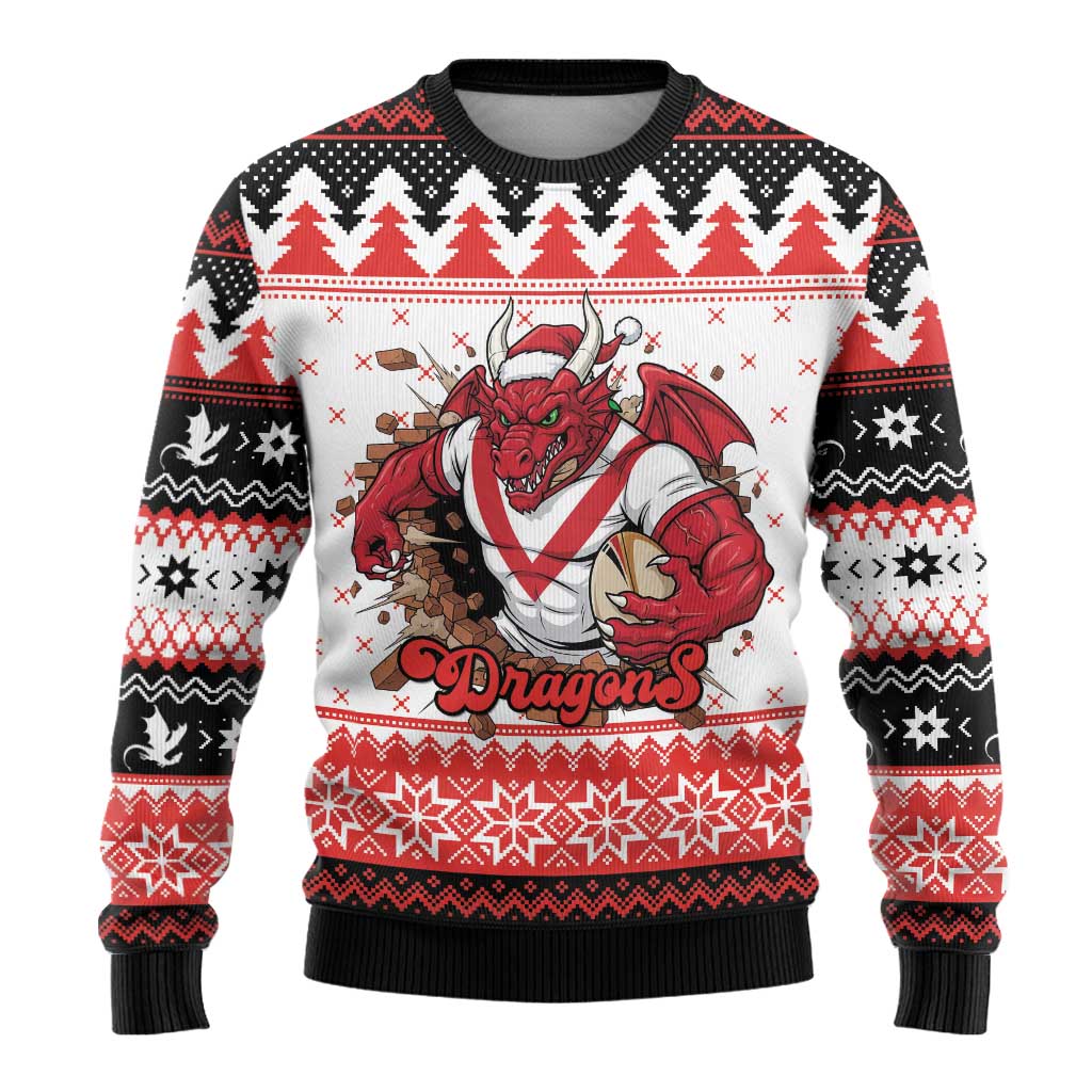 Illawarra Dragons Fire Personalised Ugly Christmas Sweater Christmas Rugby League Spirit - Aussie Hoodie