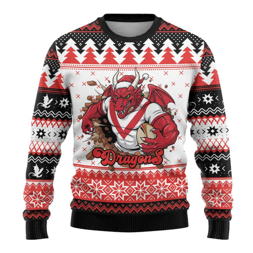 Illawarra Dragons Fire Personalised Ugly Christmas Sweater Christmas Rugby League Spirit - Aussie Hoodie