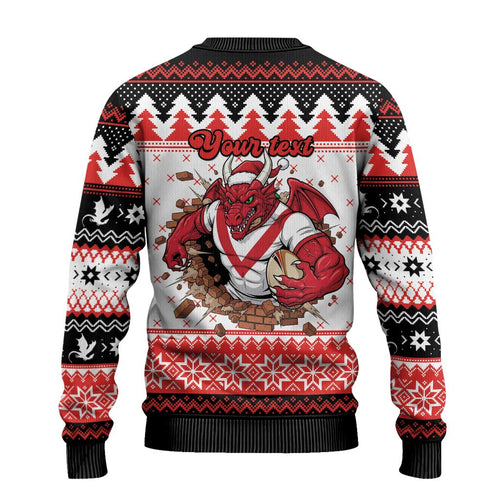 Illawarra Dragons Fire Personalised Ugly Christmas Sweater Christmas Rugby League Spirit - Aussie Hoodie