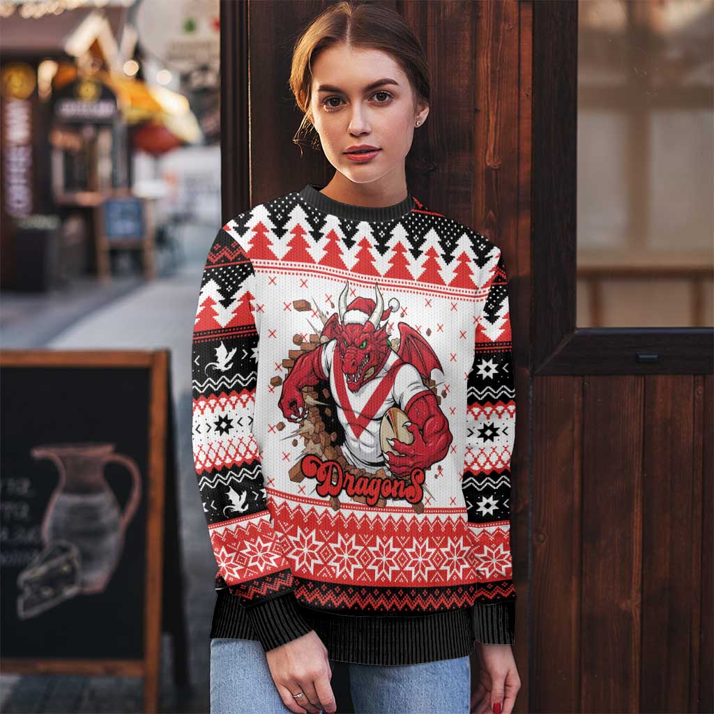 Illawarra Dragons Fire Personalised Ugly Christmas Sweater Christmas Rugby League Spirit - Aussie Hoodie