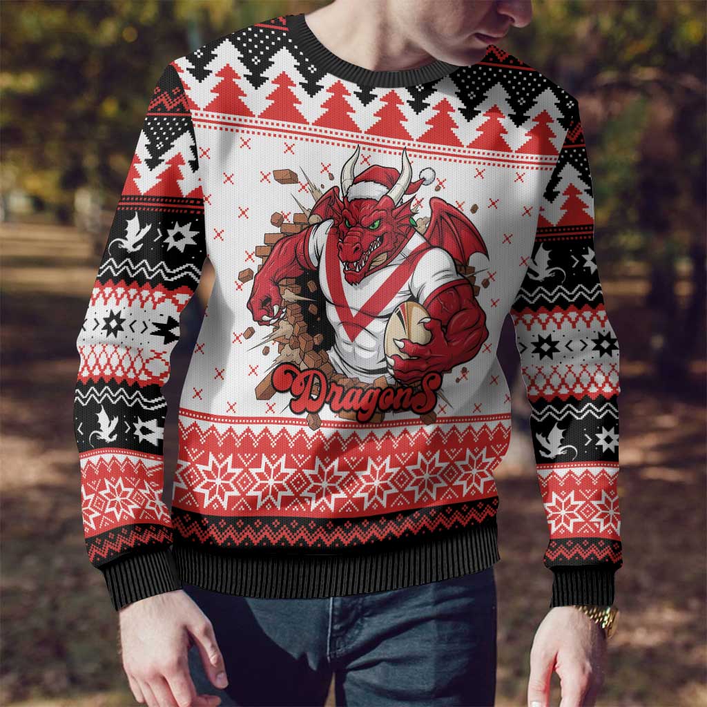 Illawarra Dragons Fire Personalised Ugly Christmas Sweater Christmas Rugby League Spirit - Aussie Hoodie