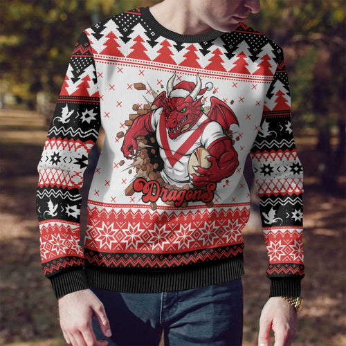 Illawarra Dragons Fire Personalised Ugly Christmas Sweater Christmas Rugby League Spirit - Aussie Hoodie