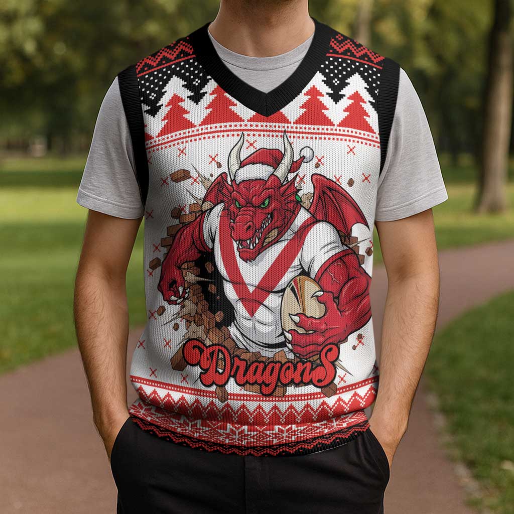 Illawarra Dragons Fire Personalised Christmas Knitted V-Neck Vest Christmas Rugby League Spirit - Aussie Hoodie