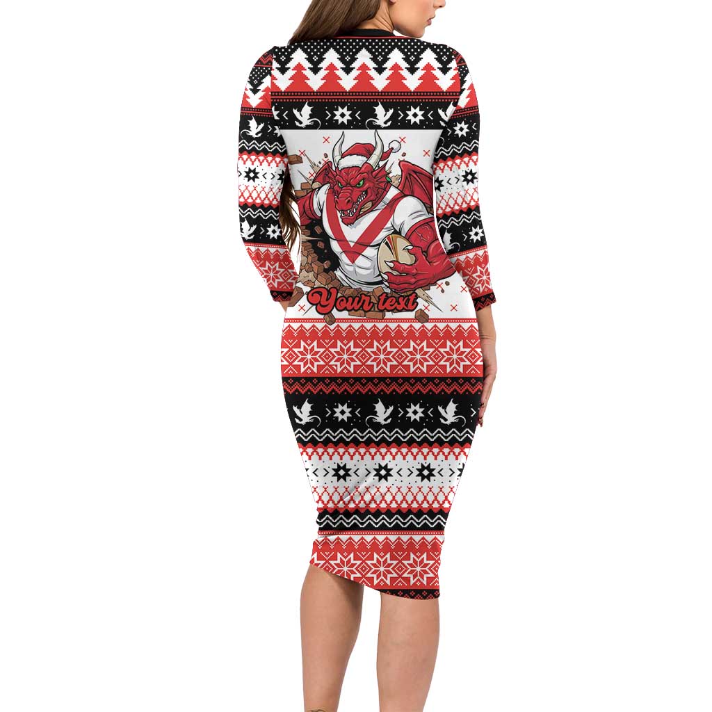 Illawarra Dragons Fire Personalised Long Sleeve Bodycon Dress Christmas Rugby League Spirit - Aussie Hoodie