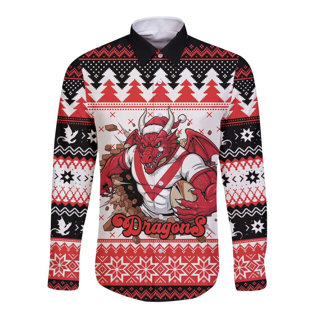 Illawarra Dragons Fire Personalised Long Sleeve Button Shirt Christmas Rugby League Spirit - Aussie Hoodie