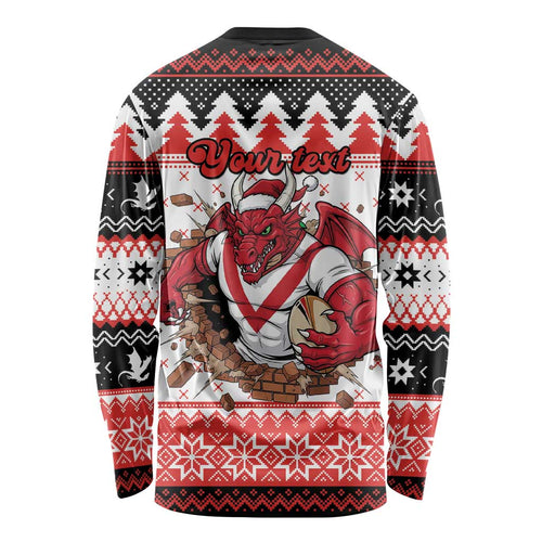 Illawarra Dragons Fire Personalised Long Sleeve Shirt Christmas Rugby League Spirit - Aussie Hoodie