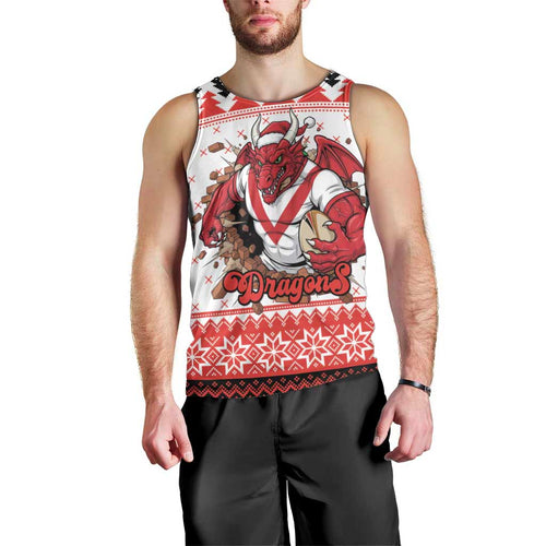 Illawarra Dragons Fire Personalised Men Tank Top Christmas Rugby League Spirit - Aussie Hoodie