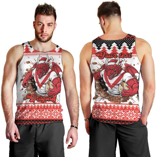 Illawarra Dragons Fire Personalised Men Tank Top Christmas Rugby League Spirit - Aussie Hoodie