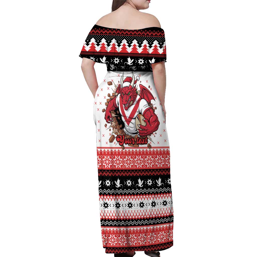 Illawarra Dragons Fire Personalised Off Shoulder Maxi Dress Christmas Rugby League Spirit - Aussie Hoodie