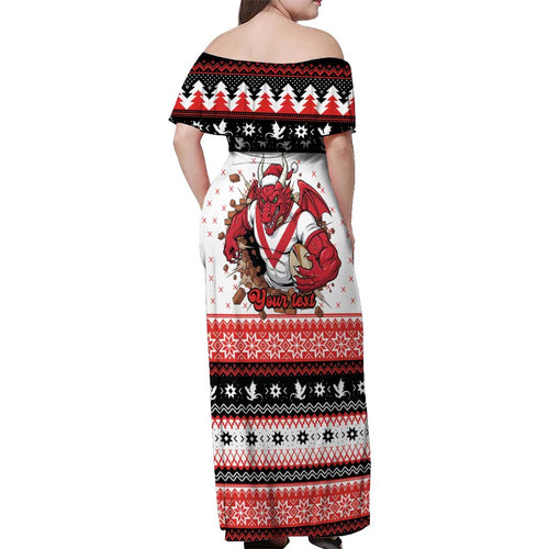 Illawarra Dragons Fire Personalised Off Shoulder Maxi Dress Christmas Rugby League Spirit - Aussie Hoodie