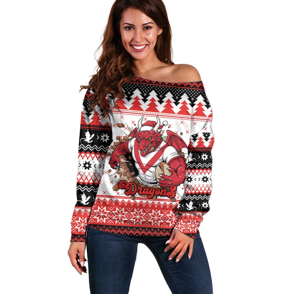 Illawarra Dragons Fire Personalised Off Shoulder Sweater Christmas Rugby League Spirit - Aussie Hoodie