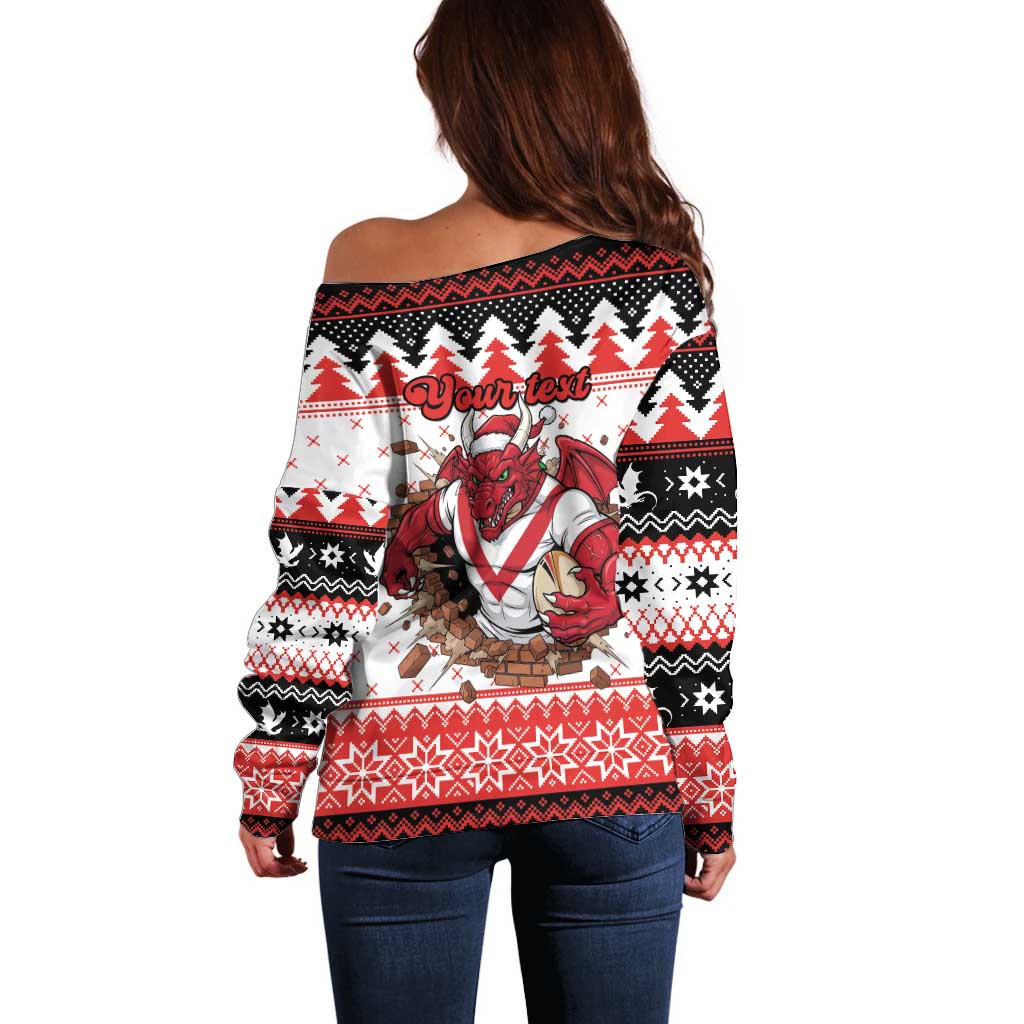Illawarra Dragons Fire Personalised Off Shoulder Sweater Christmas Rugby League Spirit - Aussie Hoodie
