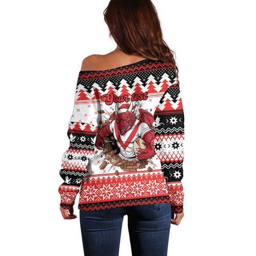 Illawarra Dragons Fire Personalised Off Shoulder Sweater Christmas Rugby League Spirit - Aussie Hoodie