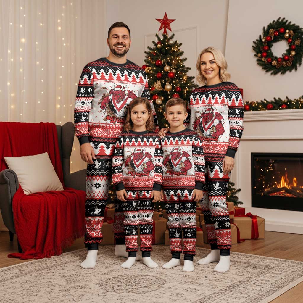 Illawarra Dragons Fire Personalised Christmas Pajama Set Christmas Rugby League Spirit - Aussie Hoodie