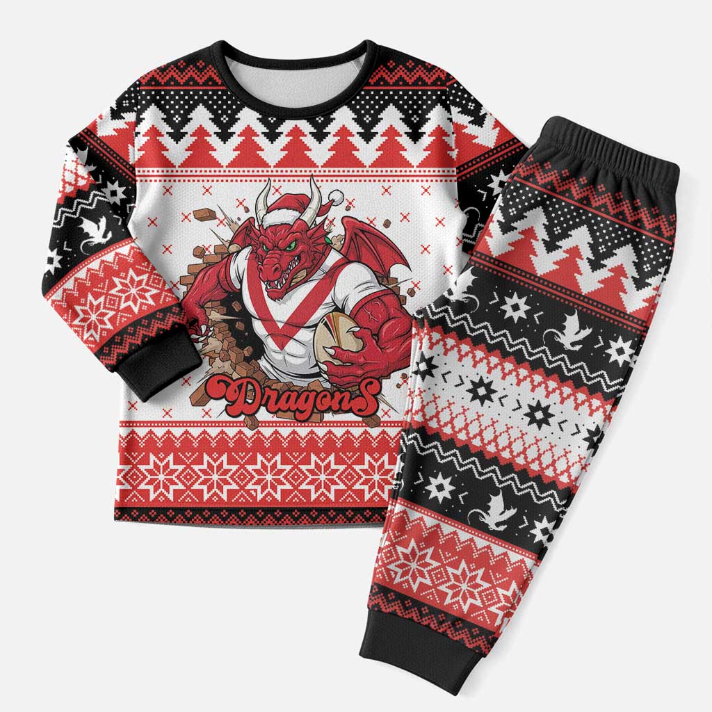 Illawarra Dragons Fire Personalised Christmas Pajama Set Christmas Rugby League Spirit - Aussie Hoodie