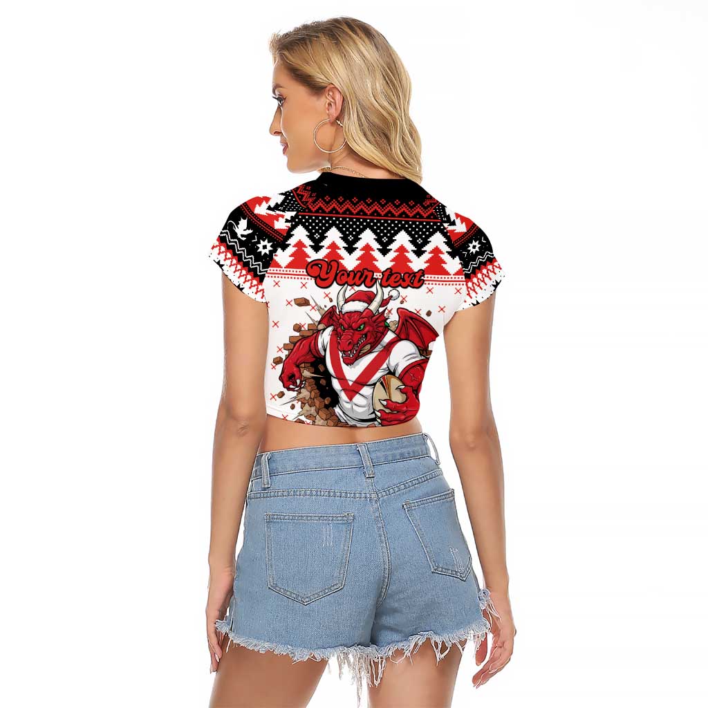 Illawarra Dragons Fire Personalised Raglan Cropped T Shirt Christmas Rugby League Spirit - Aussie Hoodie