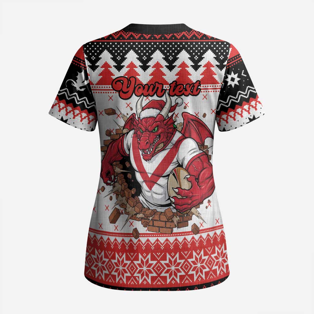 Illawarra Dragons Fire Personalised Scrub Top Christmas Rugby League Spirit - Aussie Hoodie