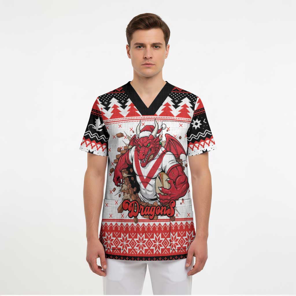 Illawarra Dragons Fire Personalised Scrub Top Christmas Rugby League Spirit - Aussie Hoodie