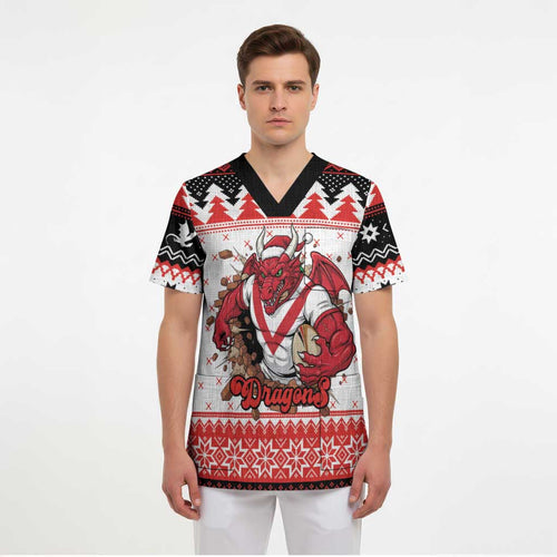Illawarra Dragons Fire Personalised Scrub Top Christmas Rugby League Spirit - Aussie Hoodie