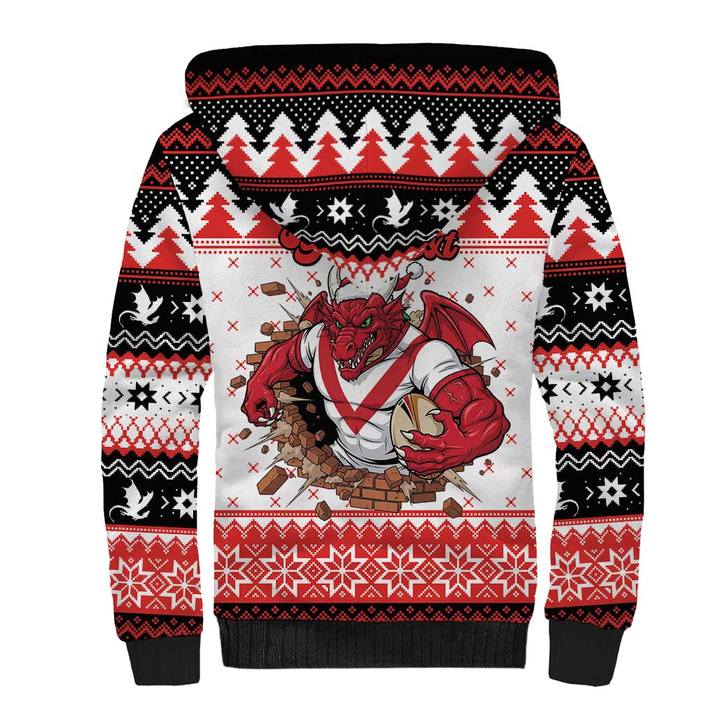 Illawarra Dragons Fire Personalised Sherpa Hoodie Christmas Rugby League Spirit - Aussie Hoodie
