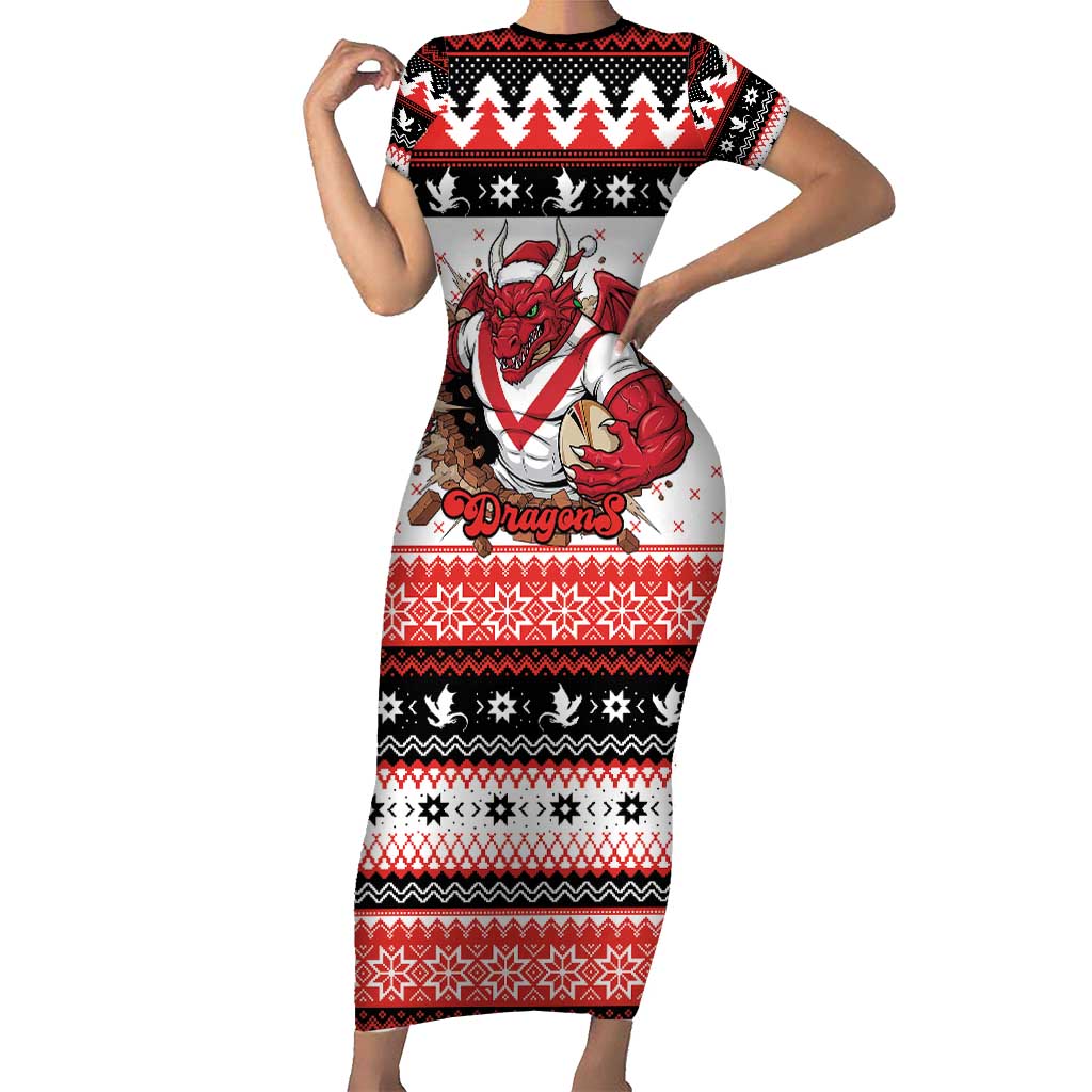 Illawarra Dragons Fire Personalised Short Sleeve Bodycon Dress Christmas Rugby League Spirit - Aussie Hoodie